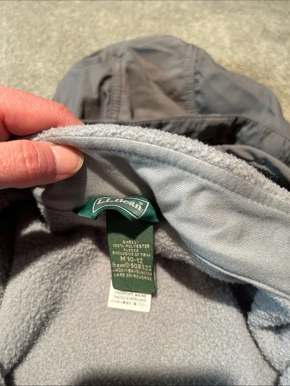 L.L. Bean Two-Tone Hooded Puffer Jacket - Gray & Navy with Yellow Zipper